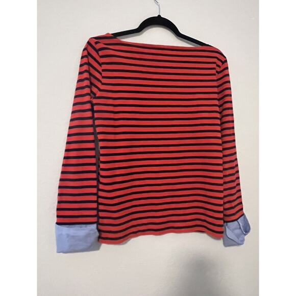 J. Crew Red Striped Boatneck X Small Blue Cuffed Nautical Blouse Sweater - Picture 2 of 8
